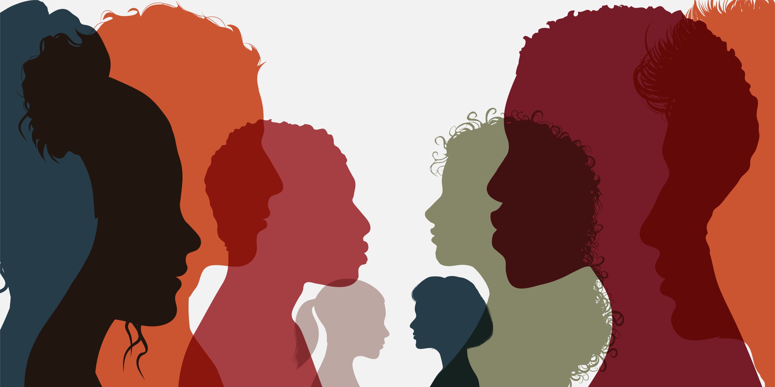Silhouette group of men and women of diverse culture standing together in front of the other. Diversity multi ethnic and multiracial people. Concept racial equality and anti racism