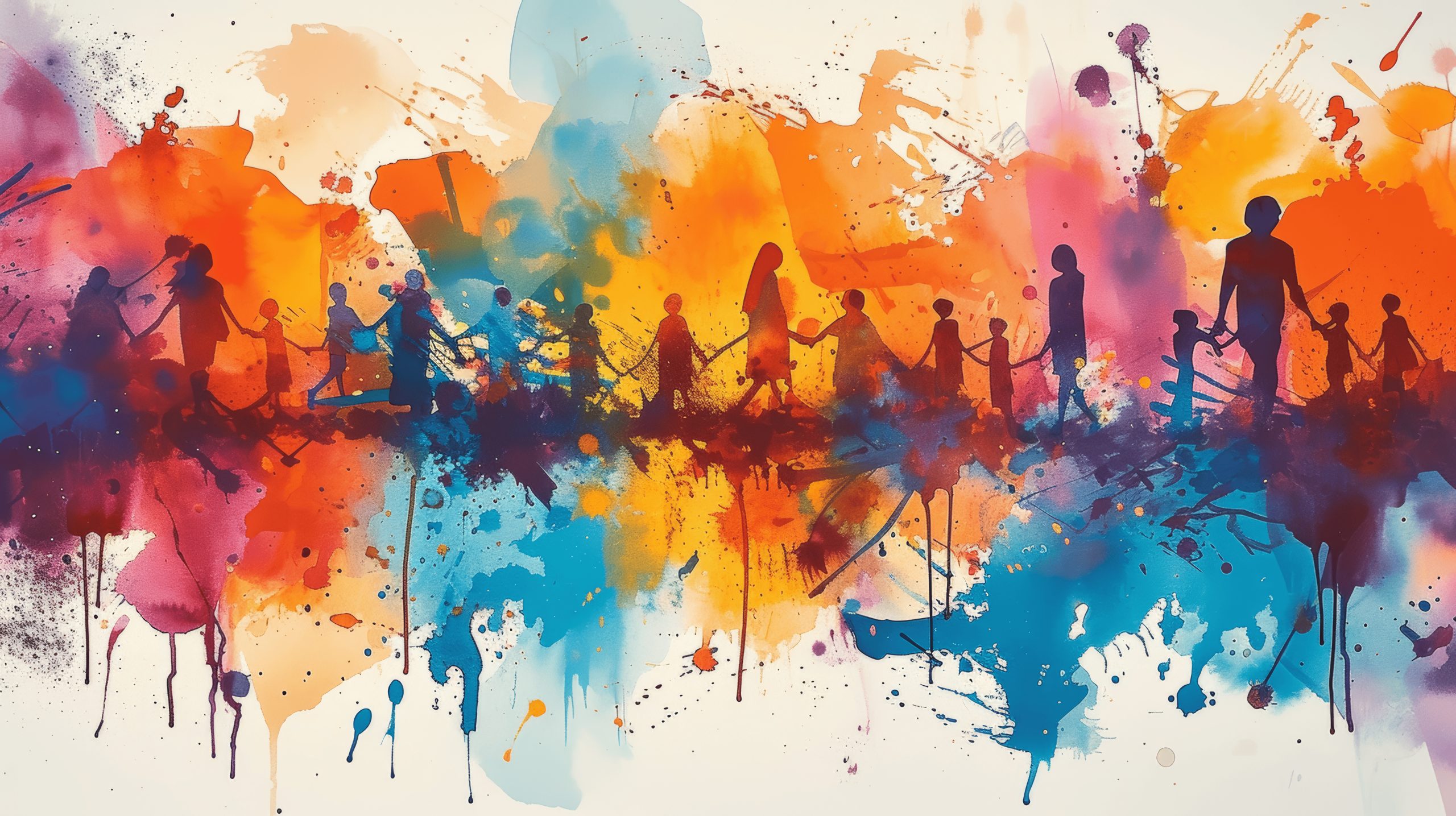 Watercolor Image of Diverse People United in Harmony and Support