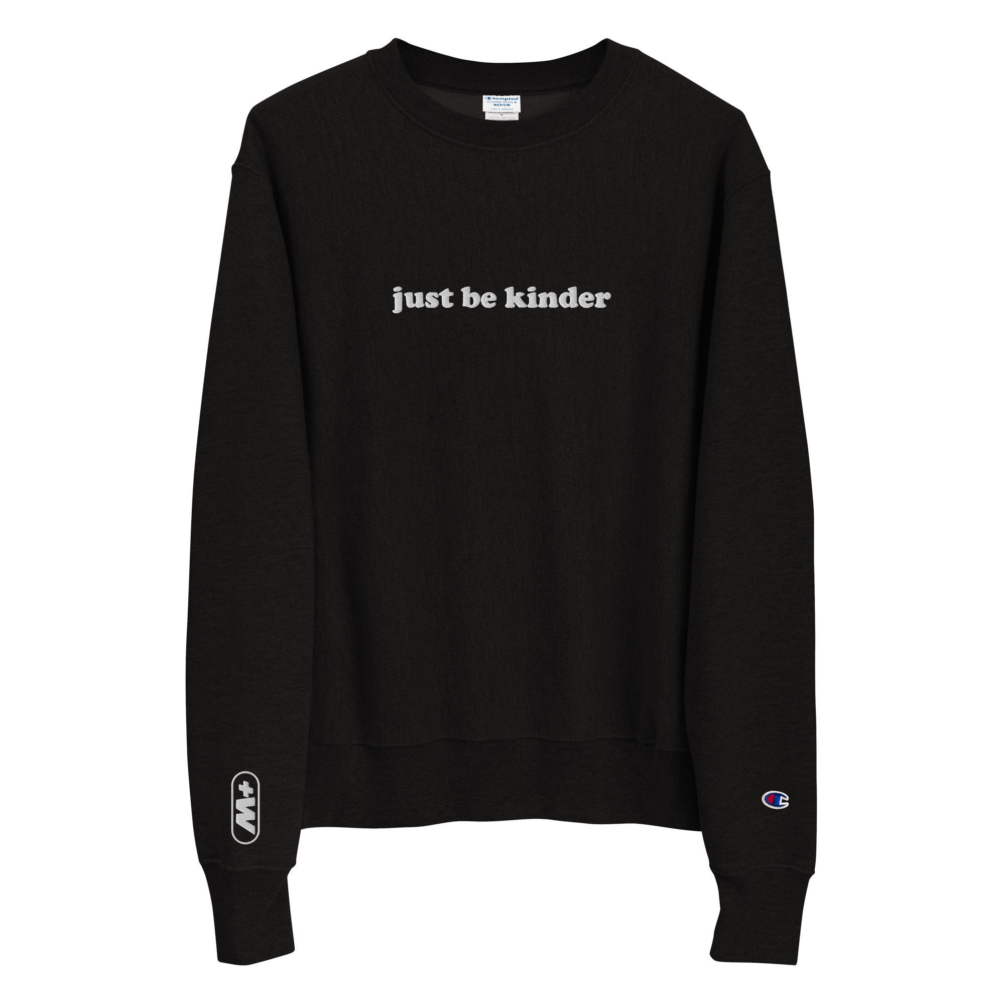 mens champion sweatshirt black front just be kinder